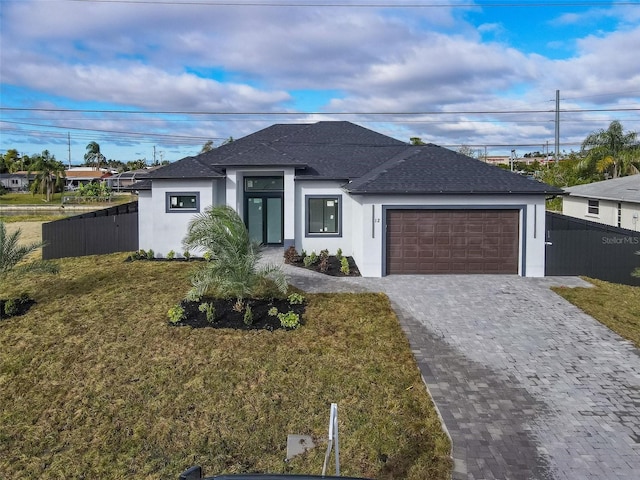 view of front of home featuring a garage and a front yard