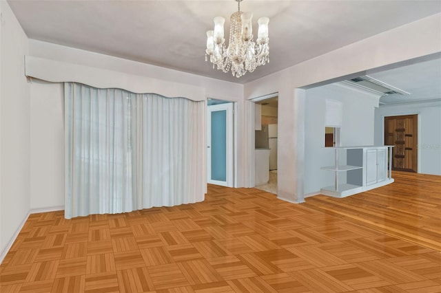 spare room featuring light parquet flooring