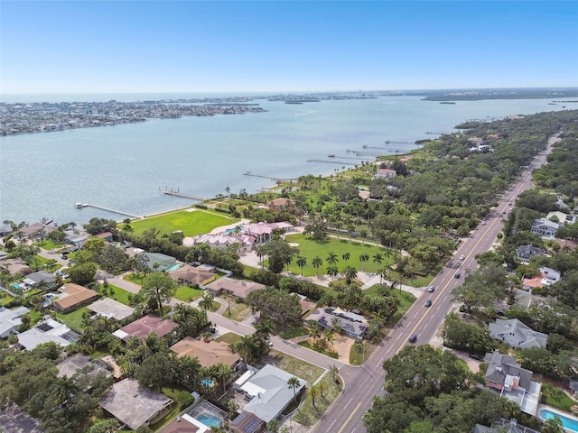 aerial view with a water view