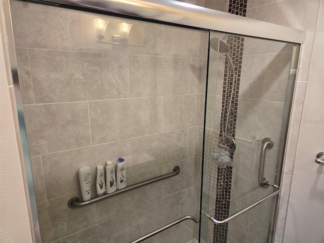 bathroom with a stall shower