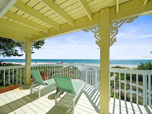 deck featuring a water view