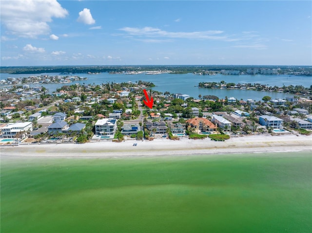 aerial view with a beach view and a water view