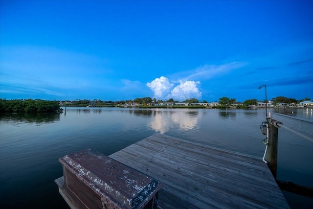 view of dock with a water view