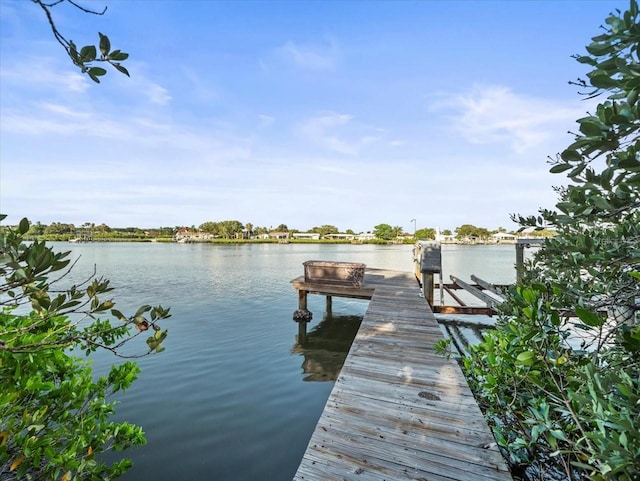 view of dock with a water view