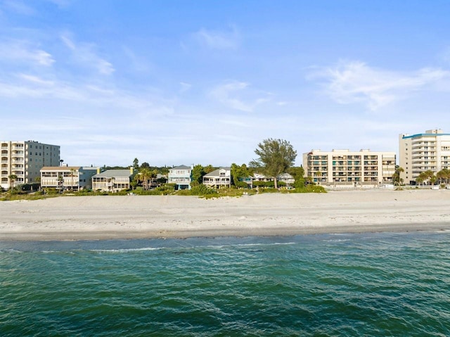 view of water feature with a beach view