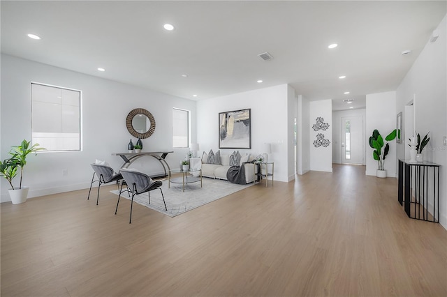 living room with light wood-type flooring