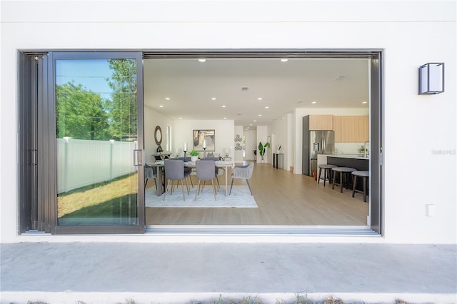 dining room with recessed lighting