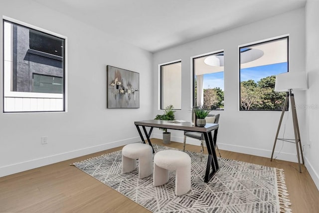 home office featuring baseboards and wood finished floors