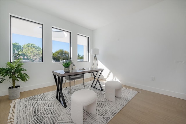 office featuring baseboards and wood finished floors