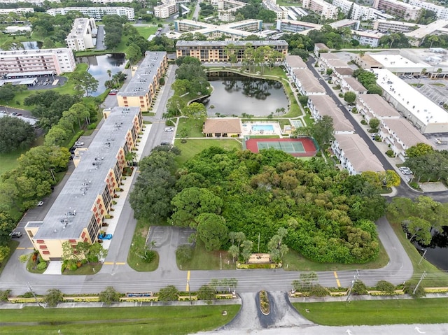 aerial view featuring a water view