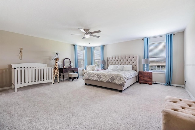 bedroom featuring carpet flooring and ceiling fan