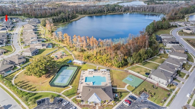 aerial view with a water view