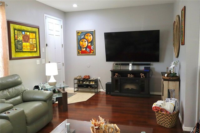 living room with hardwood / wood-style floors