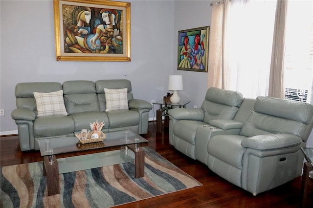 living room featuring dark hardwood / wood-style floors