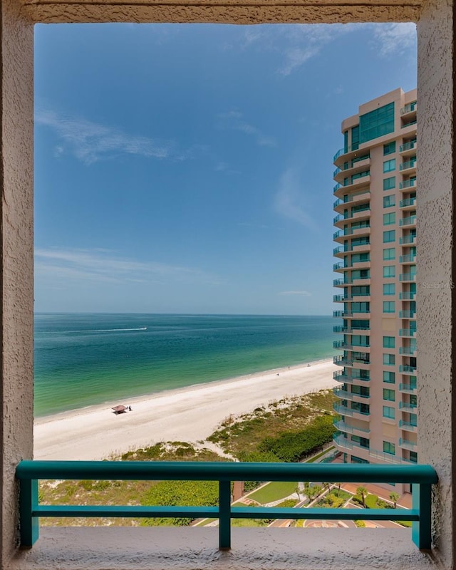 view of water feature featuring a beach view