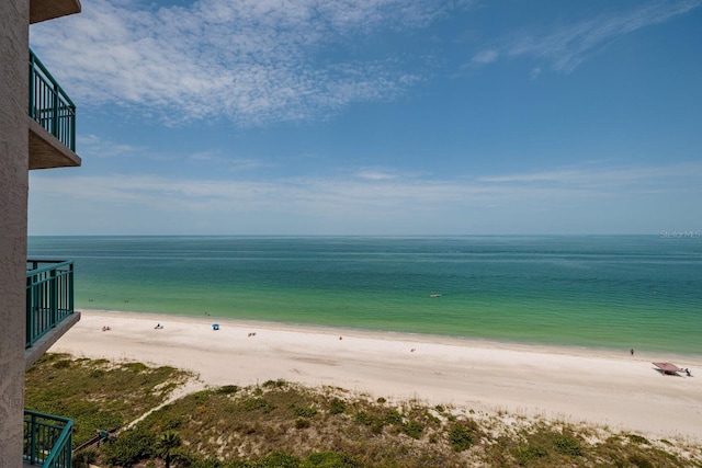 property view of water featuring a beach view