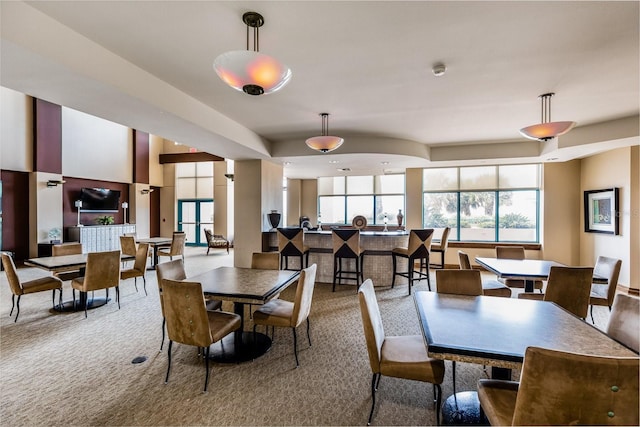 carpeted dining room featuring plenty of natural light