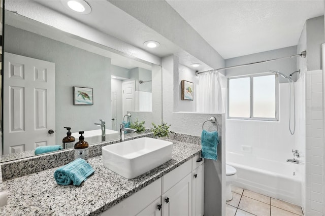 1549 Linwood Dr, Clearwater, FL 33755 - bathroom with shower / bath combination with curtain, vanity, toilet, and tile patterned flooring