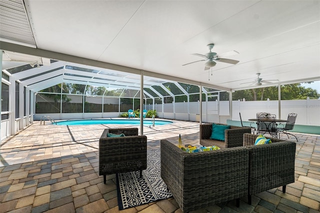 1549 Linwood Dr, Clearwater, FL 33755 - view of swimming pool with a patio, ceiling fan, and glass enclosure