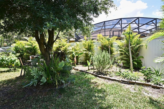 view of yard with a lanai