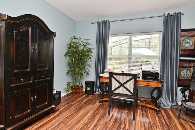 office area with dark hardwood / wood-style flooring