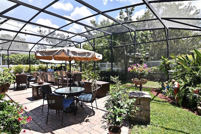 view of patio with a lanai