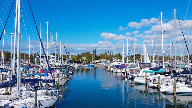 view of dock with a water view