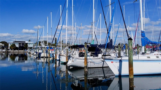 view of dock with a water view