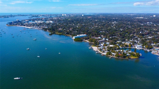 bird's eye view featuring a water view