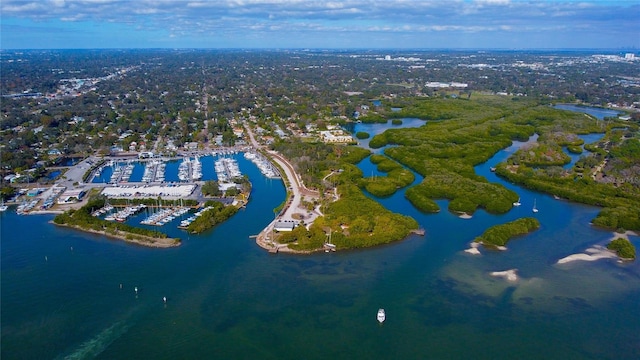 bird's eye view featuring a water view