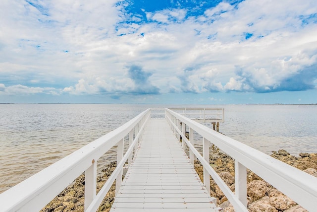 view of dock with a water view