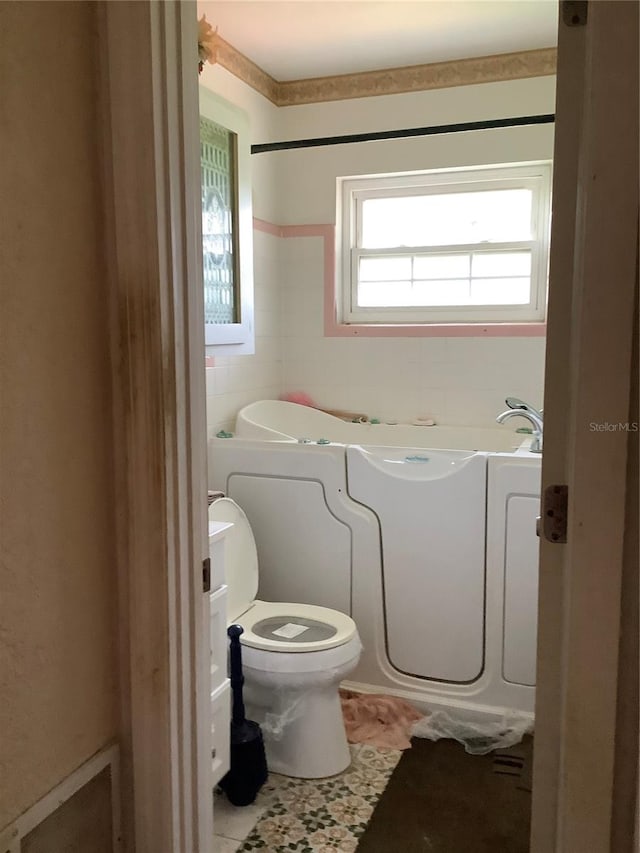 bathroom featuring a bath and toilet