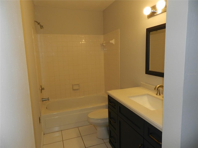 full bath featuring tub / shower combination, vanity, toilet, and tile patterned floors