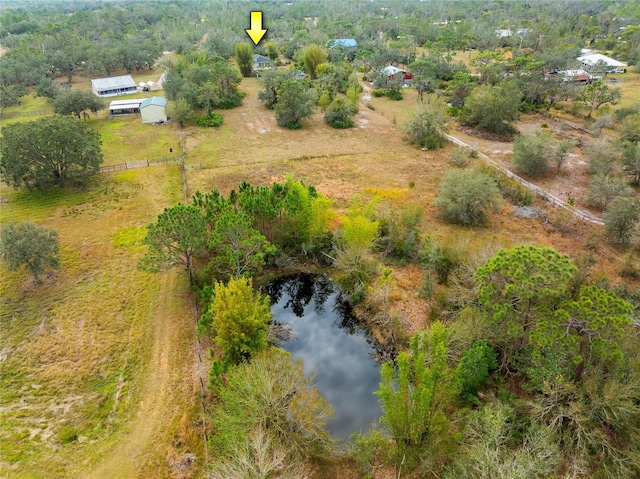 aerial view featuring a water view and a rural view