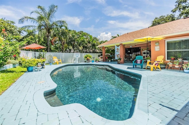 view of swimming pool with a patio area