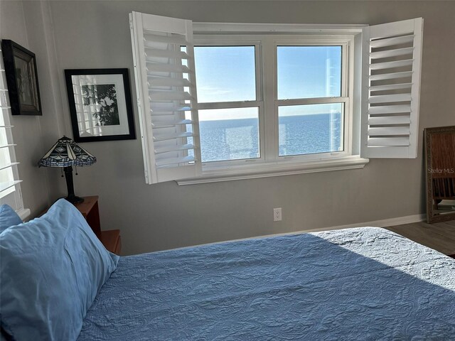 bedroom featuring wood-type flooring and multiple windows