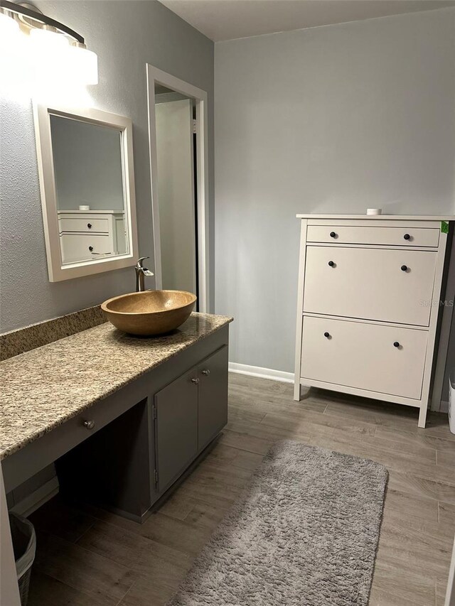 bathroom featuring vanity and hardwood / wood-style floors