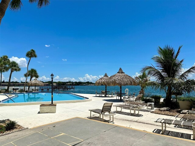 view of swimming pool with a patio area