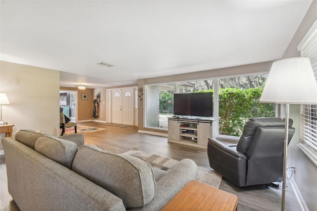 living room with wood-type flooring