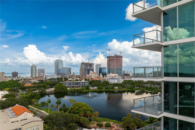 property's view of city featuring a water view