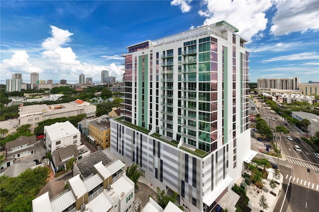 view of building exterior featuring a city view