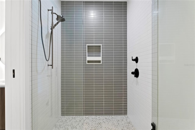 bathroom featuring a shower with shower door