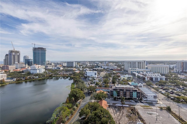 bird's eye view featuring a water view