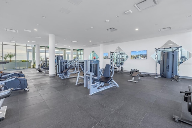 workout area with floor to ceiling windows