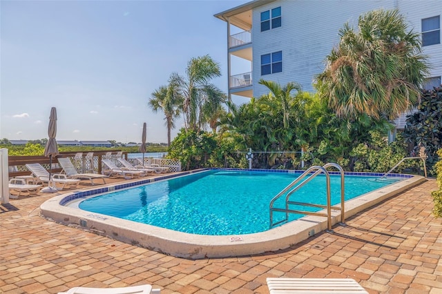 view of pool featuring a patio