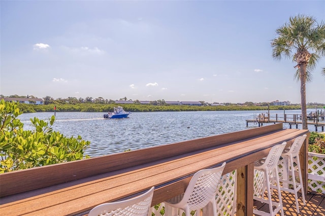 view of dock with a water view