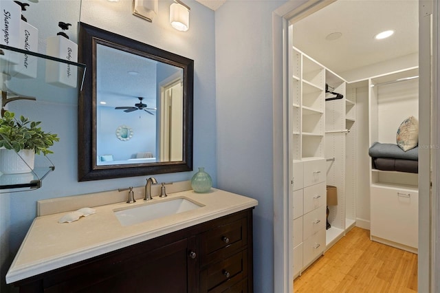 bathroom featuring vanity and hardwood / wood-style flooring