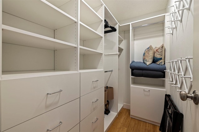 spacious closet with light hardwood / wood-style floors