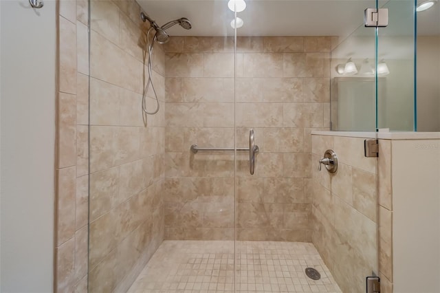 bathroom featuring a shower with door