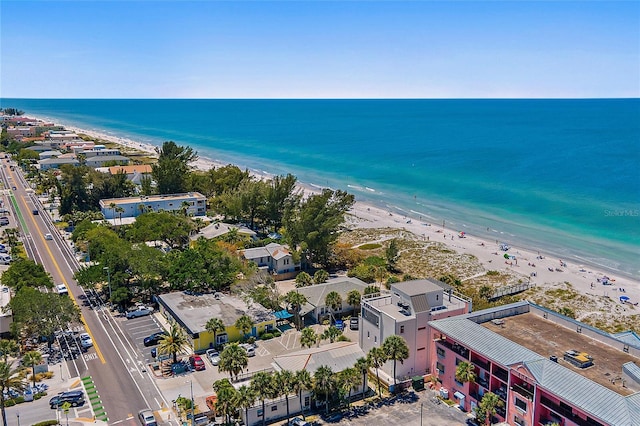 drone / aerial view with a view of the beach and a water view